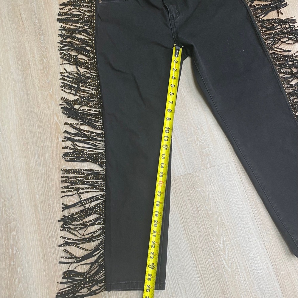 Fashion Nova Black Studded Fringe Side Jeans Plus Size 1X Western Festival Denim - Picture 7 of 8